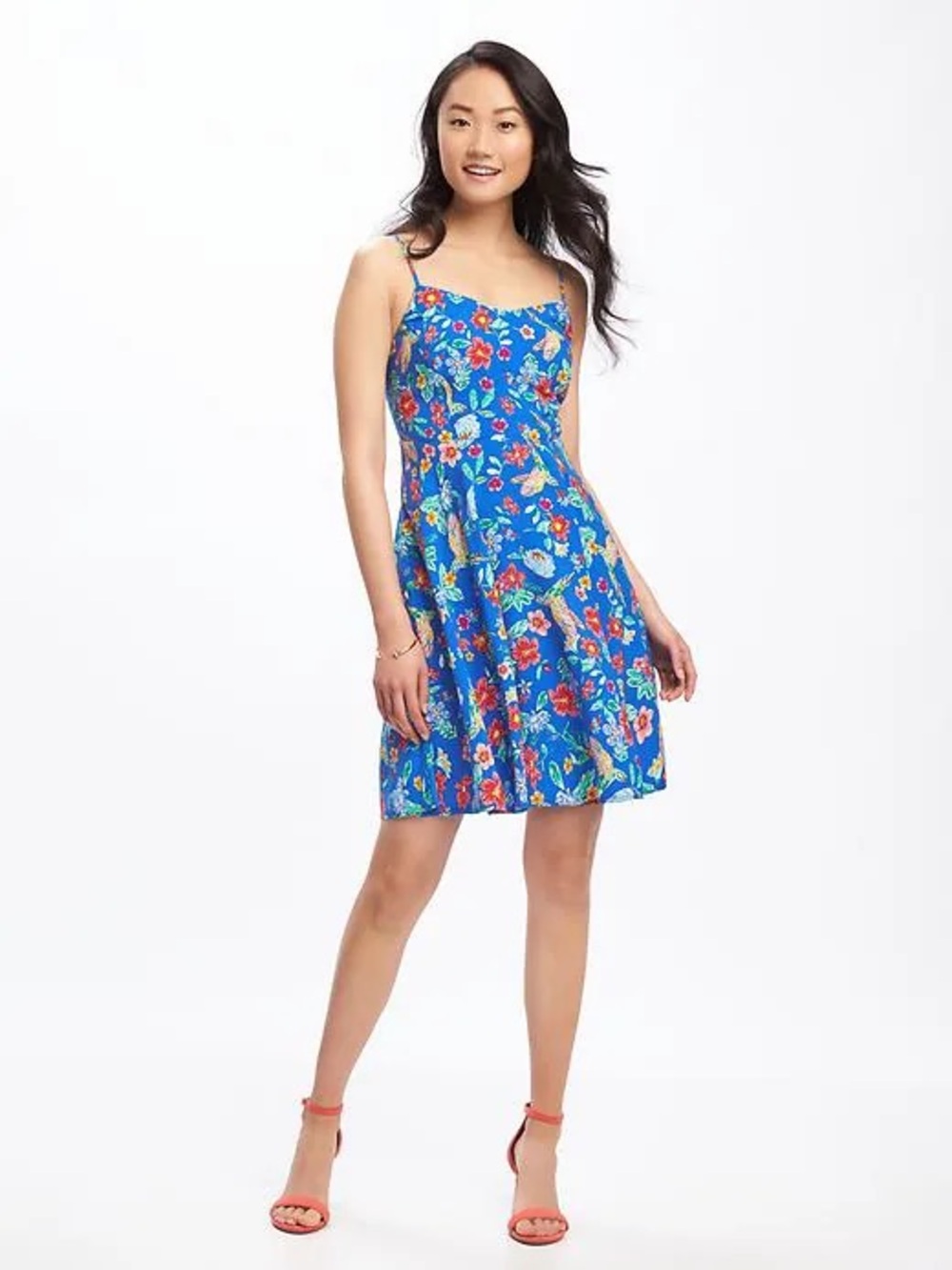 Old Navy Bright Blue Floral Spaghetti-Strap Dress